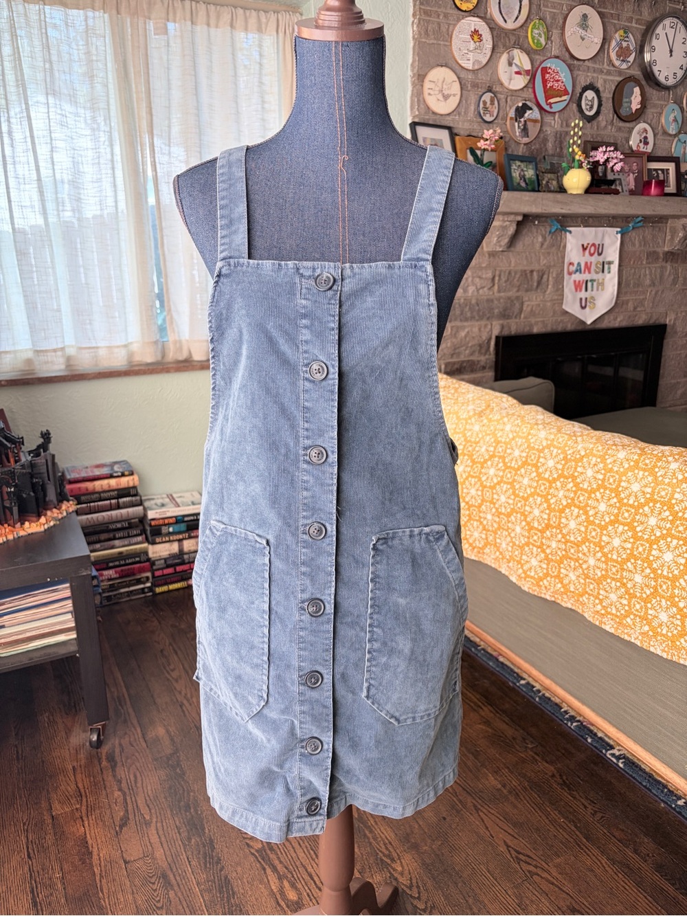 American Eagle Outfitters Washed Denim Blue Corduroy Pinafore Mini Dress